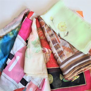 7 multicolored scarves.